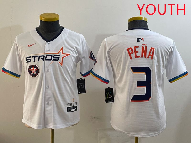 Youth Houston Astros #3 Pena White Fourth generation Joint Name 2025 Nike MLB Jersey style 10